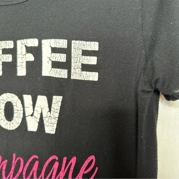 XOXO  Coffee Now Champagne Later T-Shirt Black/White/Pink Size Medium - Picture 6 of 16